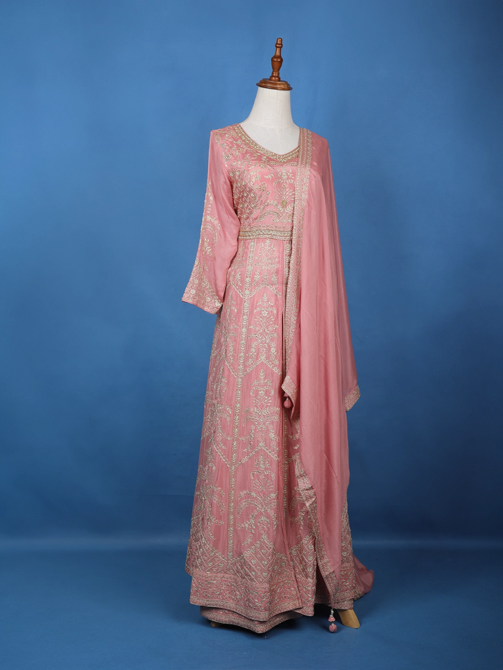 Light Pink Floral Emroidery Georgette Lehenga - Diadem