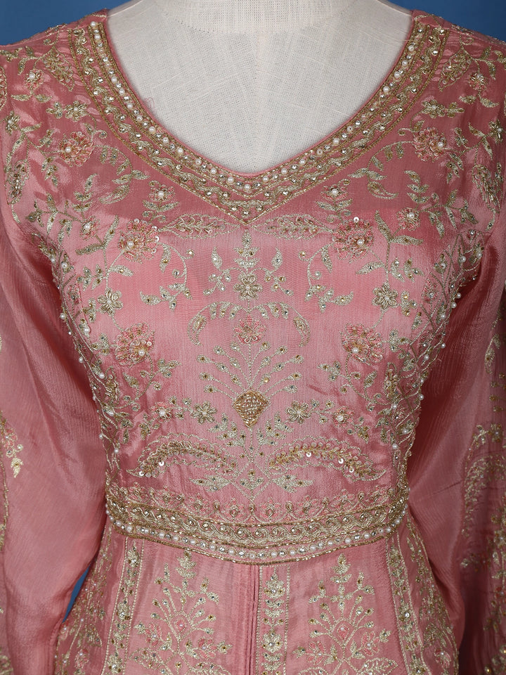 Light Pink Floral Emroidery Georgette Lehenga - Diadem