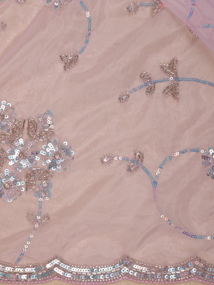 Light Pink Floral Motif Sequin Designed Organza Designer Saree - Diadem