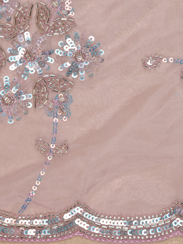 Light Pink Floral Motif Sequin Designed Organza Designer Saree - Diadem