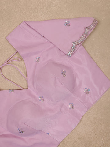 Light Pink Floral Motif Sequin Designed Organza Designer Saree - Diadem