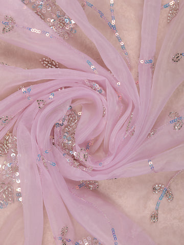 Light Pink Floral Motif Sequin Designed Organza Designer Saree - Diadem