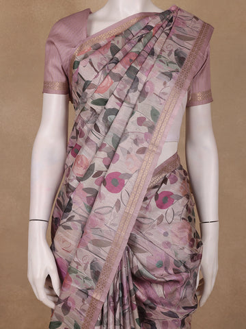 Light Pink Floral Printed Tussar Silk Saree - Diadem