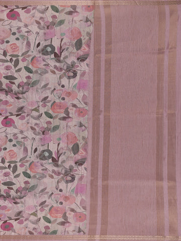 Light Pink Floral Printed Tussar Silk Saree - Diadem