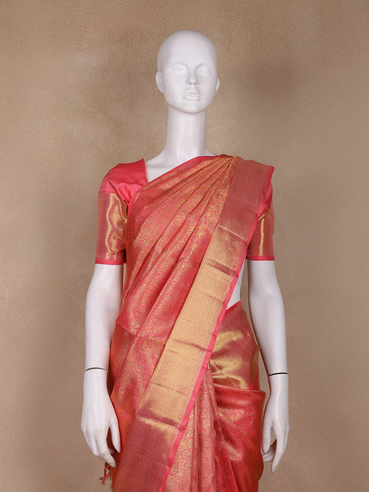 Light Pink Floral Woven Motifs Pure Kanchipuram Tissue Silk Saree - Diadem
