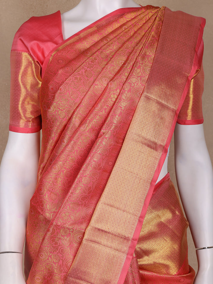 Light Pink Floral Woven Motifs Pure Kanchipuram Tissue Silk Saree - Diadem