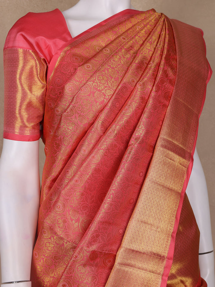 Light Pink Floral Woven Motifs Pure Kanchipuram Tissue Silk Saree - Diadem