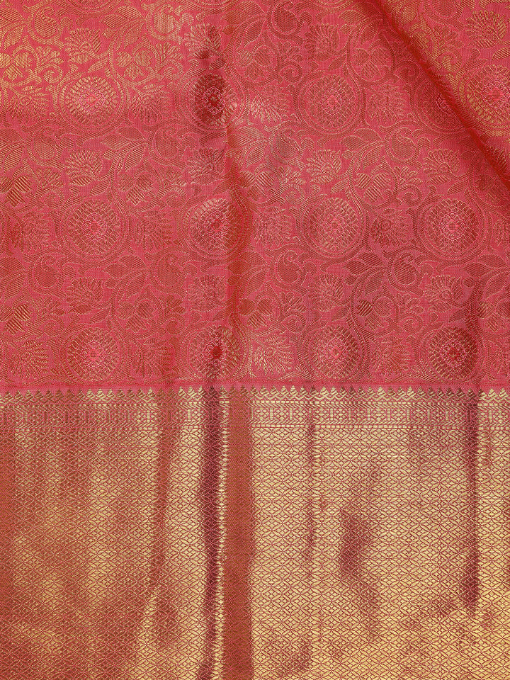 Light Pink Floral Woven Motifs Pure Kanchipuram Tissue Silk Saree - Diadem