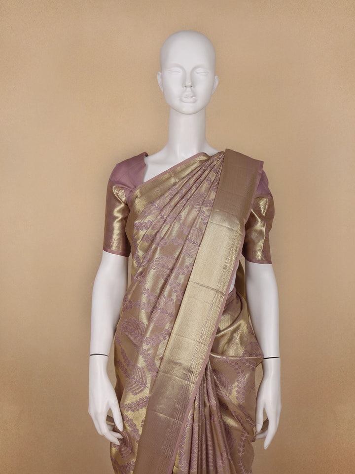 Light Pink Floral Woven Pure Kanchipuram Silk Saree - Diadem