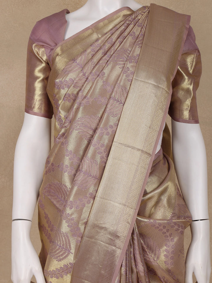 Light Pink Floral Woven Pure Kanchipuram Silk Saree - Diadem