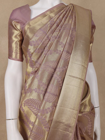 Light Pink Floral Woven Pure Kanchipuram Silk Saree - Diadem