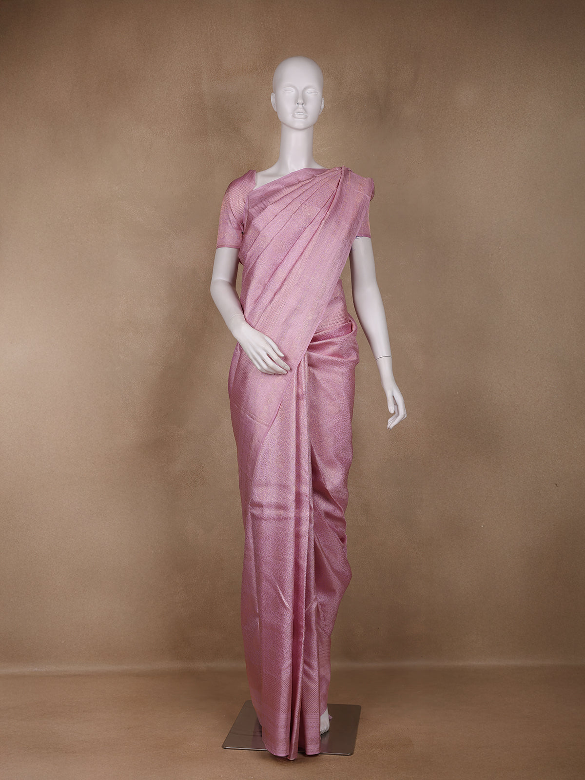 Light Pink Floral Woven Pure Kanchipuram Silk Saree - Diadem
