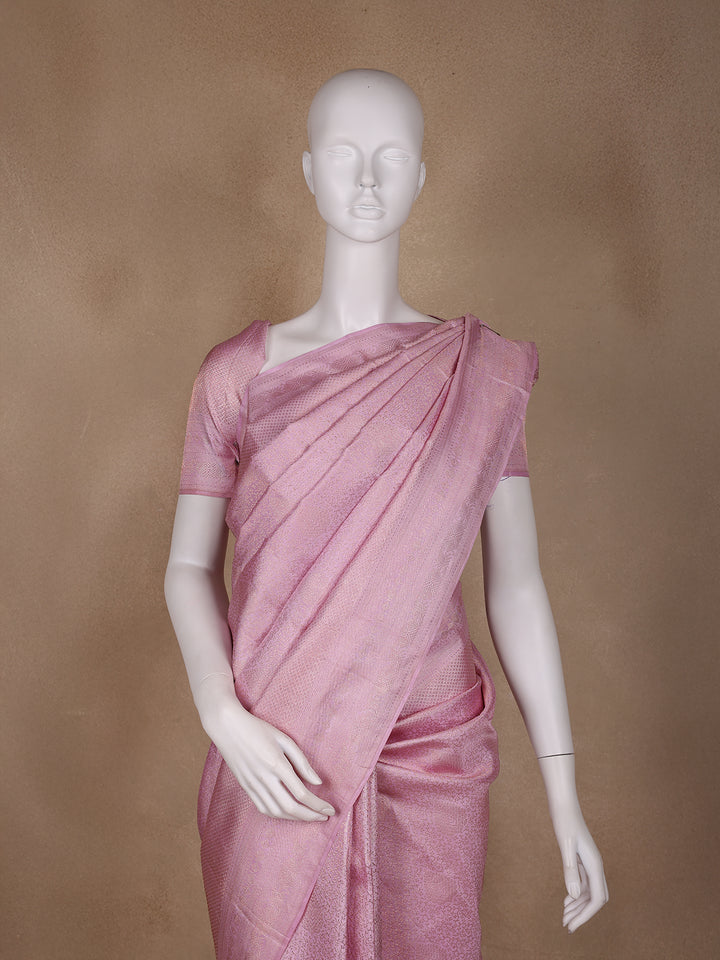 Light Pink Floral Woven Pure Kanchipuram Silk Saree - Diadem
