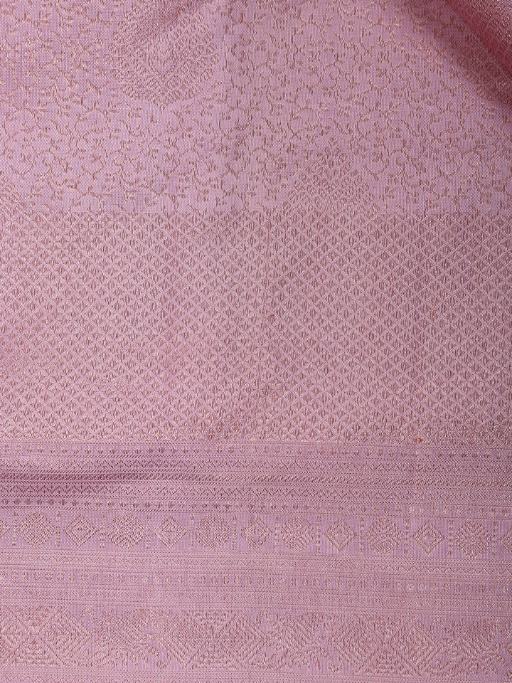 Light Pink Floral Woven Pure Kanchipuram Silk Saree - Diadem