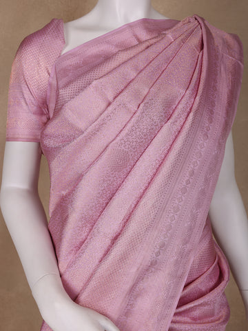 Light Pink Floral Woven Pure Kanchipuram Silk Saree - Diadem