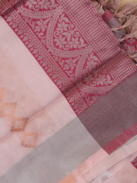Light Pink Geometric Diamond Designed Silk Saree - Diadem