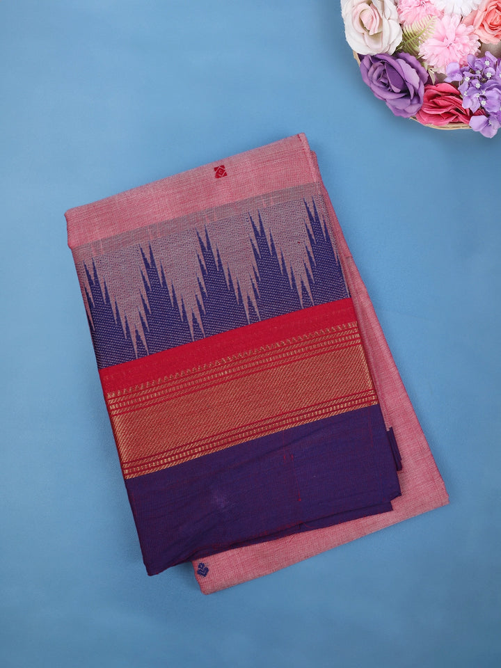 Light Pink Ikat Design Cotton Saree with Zari Border - Diadem