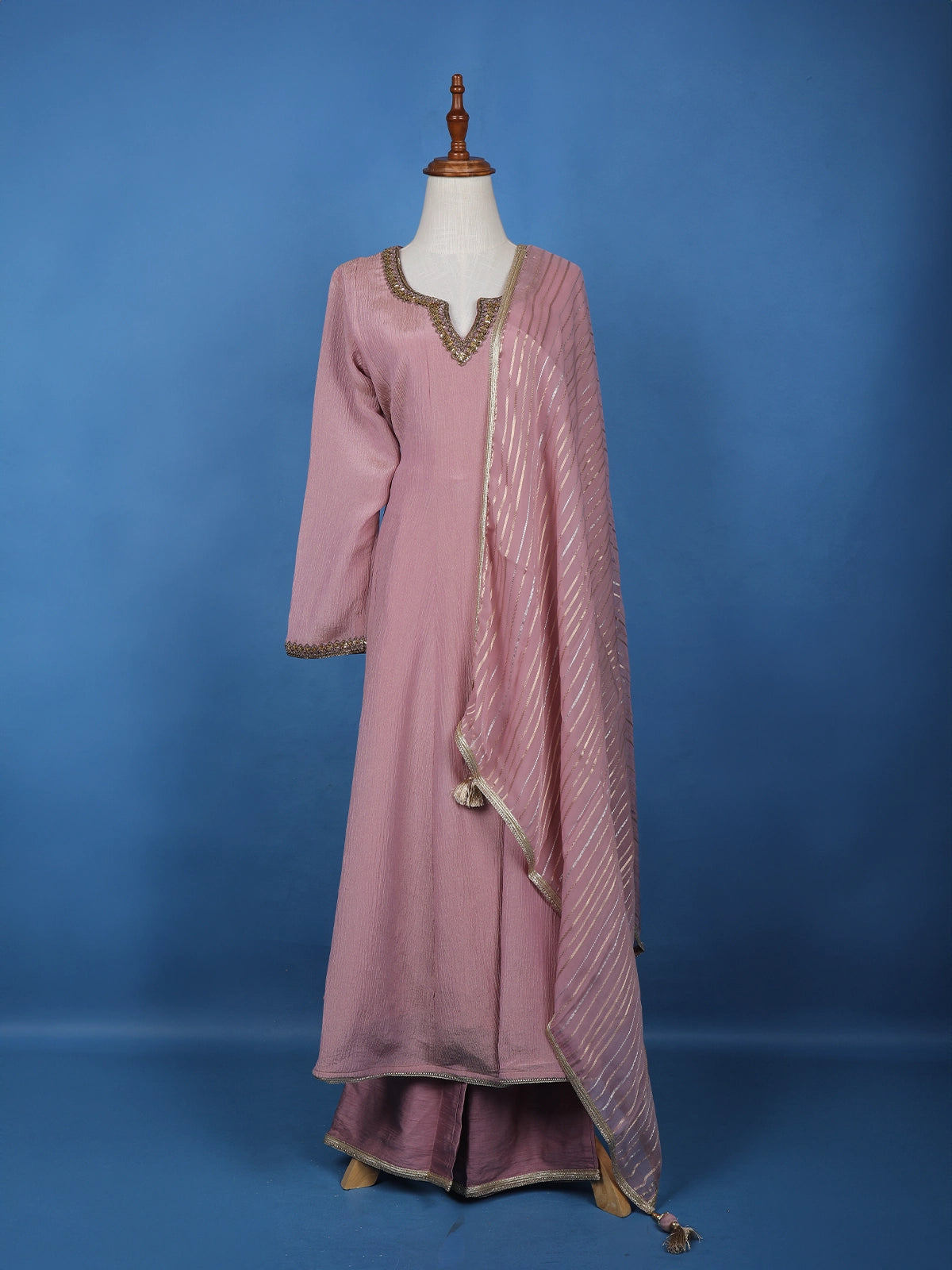 Light Pink Solid Zardosi Worked Semi Silk Salwar Suit