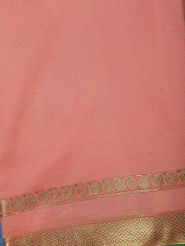 Light Pink with a Gold Zari Border and Green Selvedge Edge Soft Silk Saree - Diadem