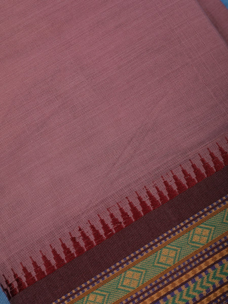 Light Purple Cotton Saree with Maroon Tribal Woven Border - Diadem