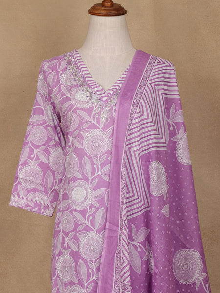 Light Purple Floral Design Printed Cotton Salwar Suit - Diadem