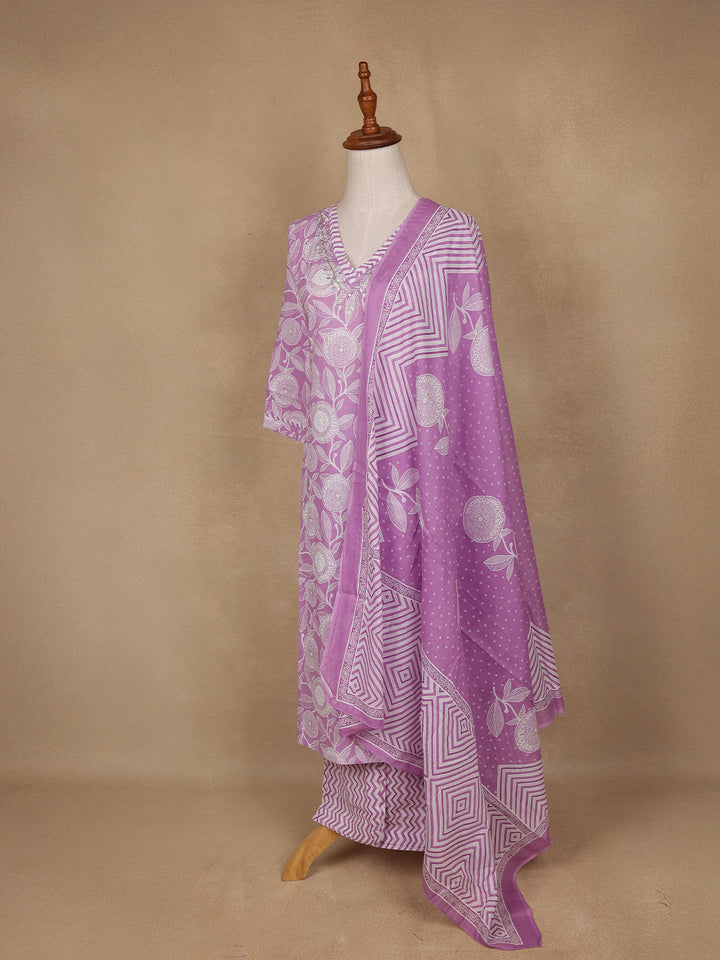 Light Purple Floral Design Printed Cotton Salwar Suit - Diadem