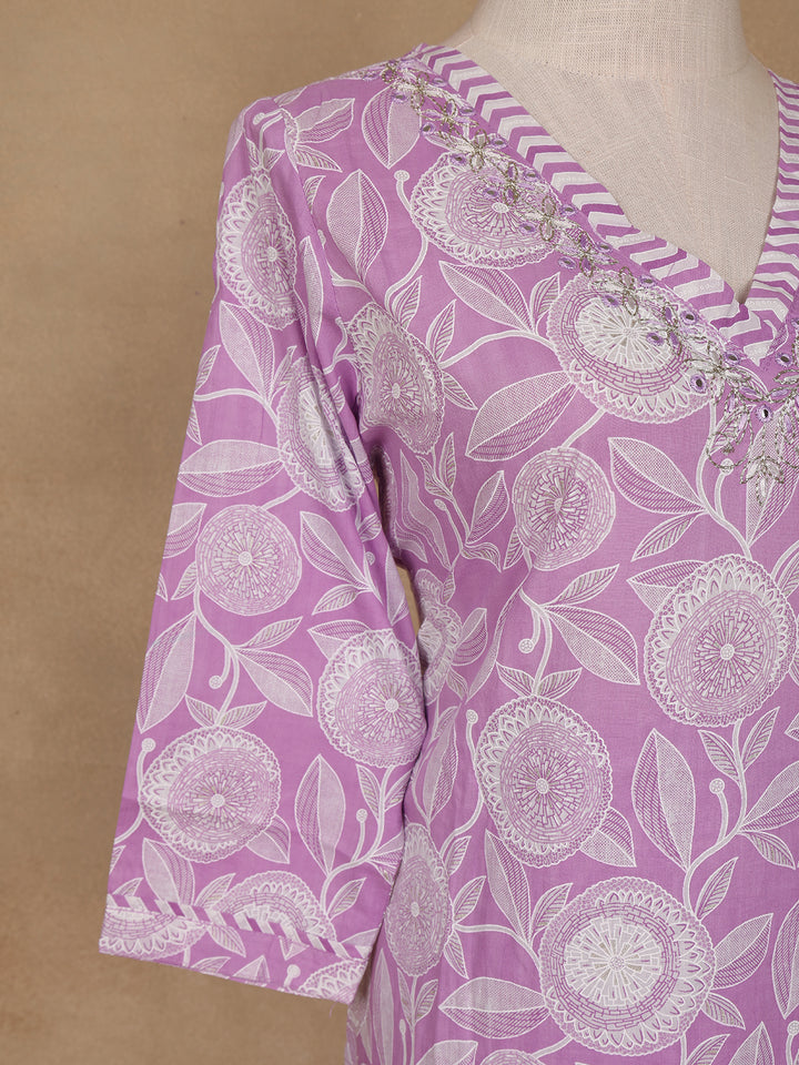 Light Purple Floral Design Printed Cotton Salwar Suit - Diadem