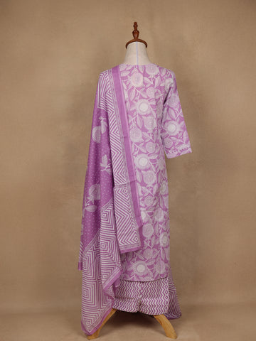 Light Purple Floral Design Printed Cotton Salwar Suit - Diadem
