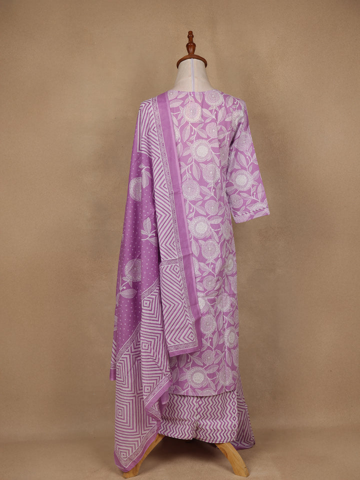 Light Purple Floral Design Printed Cotton Salwar Suit - Diadem