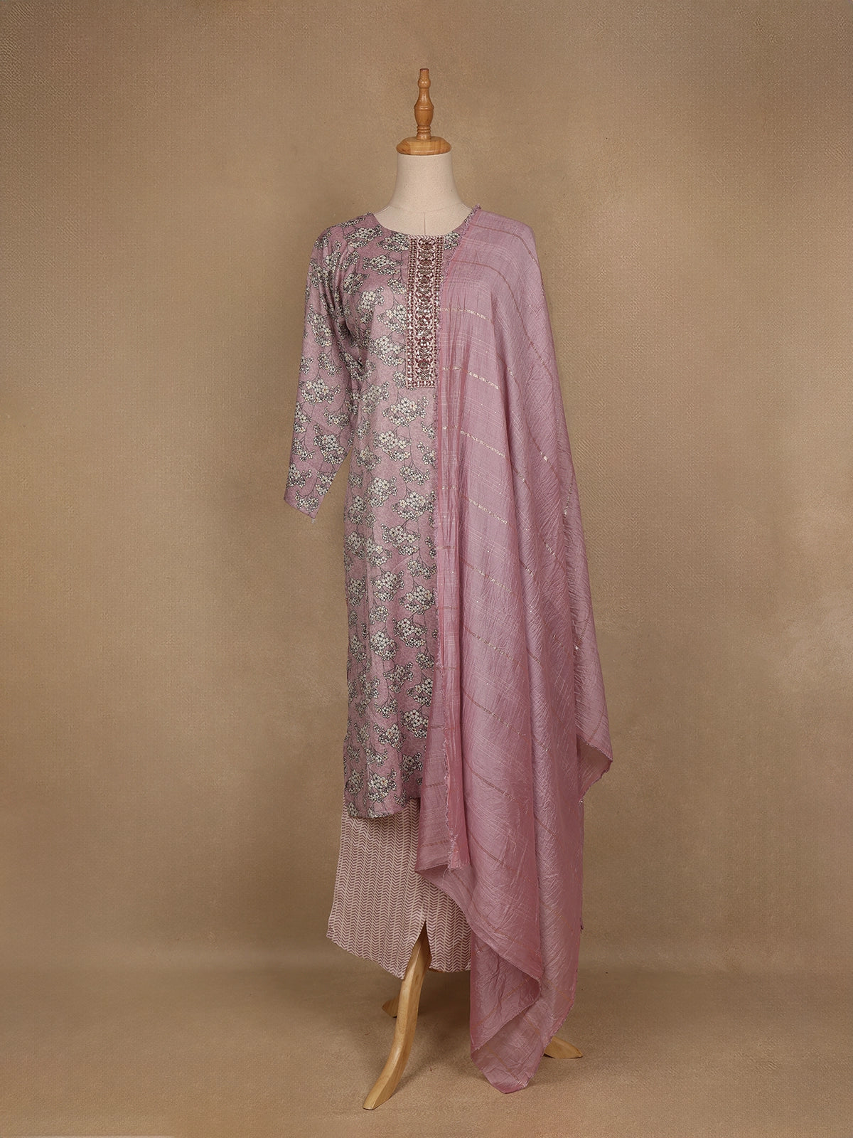 Light Purple Floral Designed Printed Cotton Salwar Suit - Diadem