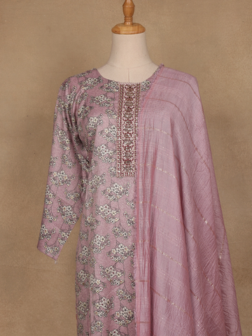 Light Purple Floral Designed Printed Cotton Salwar Suit - Diadem