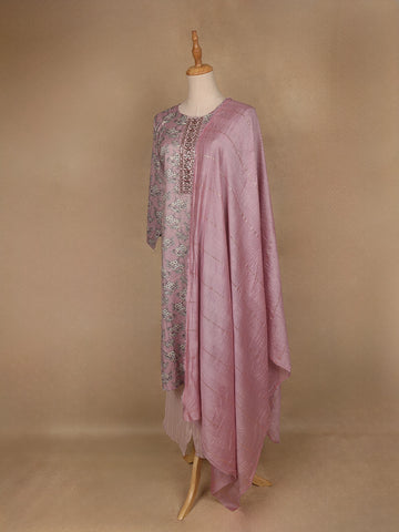 Light Purple Floral Designed Printed Cotton Salwar Suit - Diadem