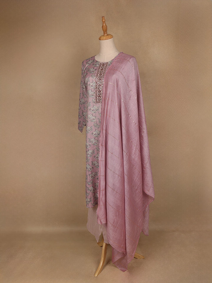 Light Purple Floral Designed Printed Cotton Salwar Suit - Diadem