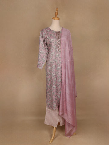 Light Purple Floral Designed Printed Cotton Salwar Suit - Diadem