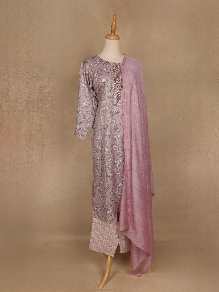 Light Purple Floral Designed Printed Cotton Salwar Suit - Diadem