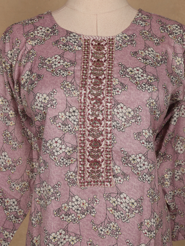 Light Purple Floral Designed Printed Cotton Salwar Suit - Diadem