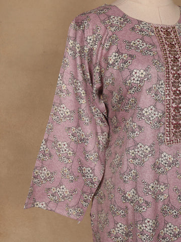 Light Purple Floral Designed Printed Cotton Salwar Suit - Diadem