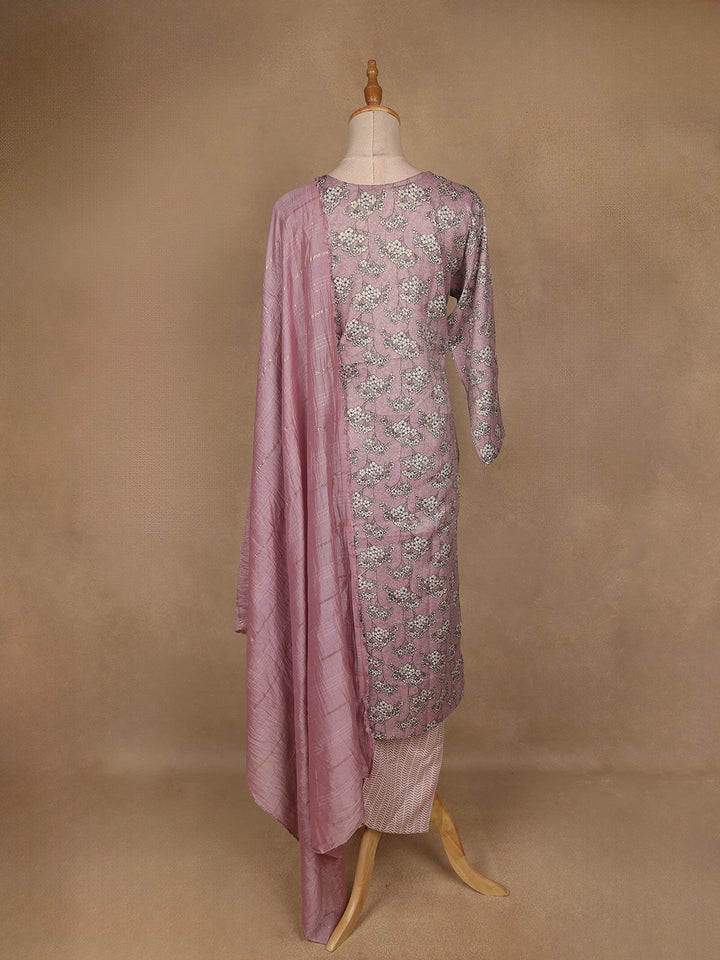 Light Purple Floral Designed Printed Cotton Salwar Suit - Diadem