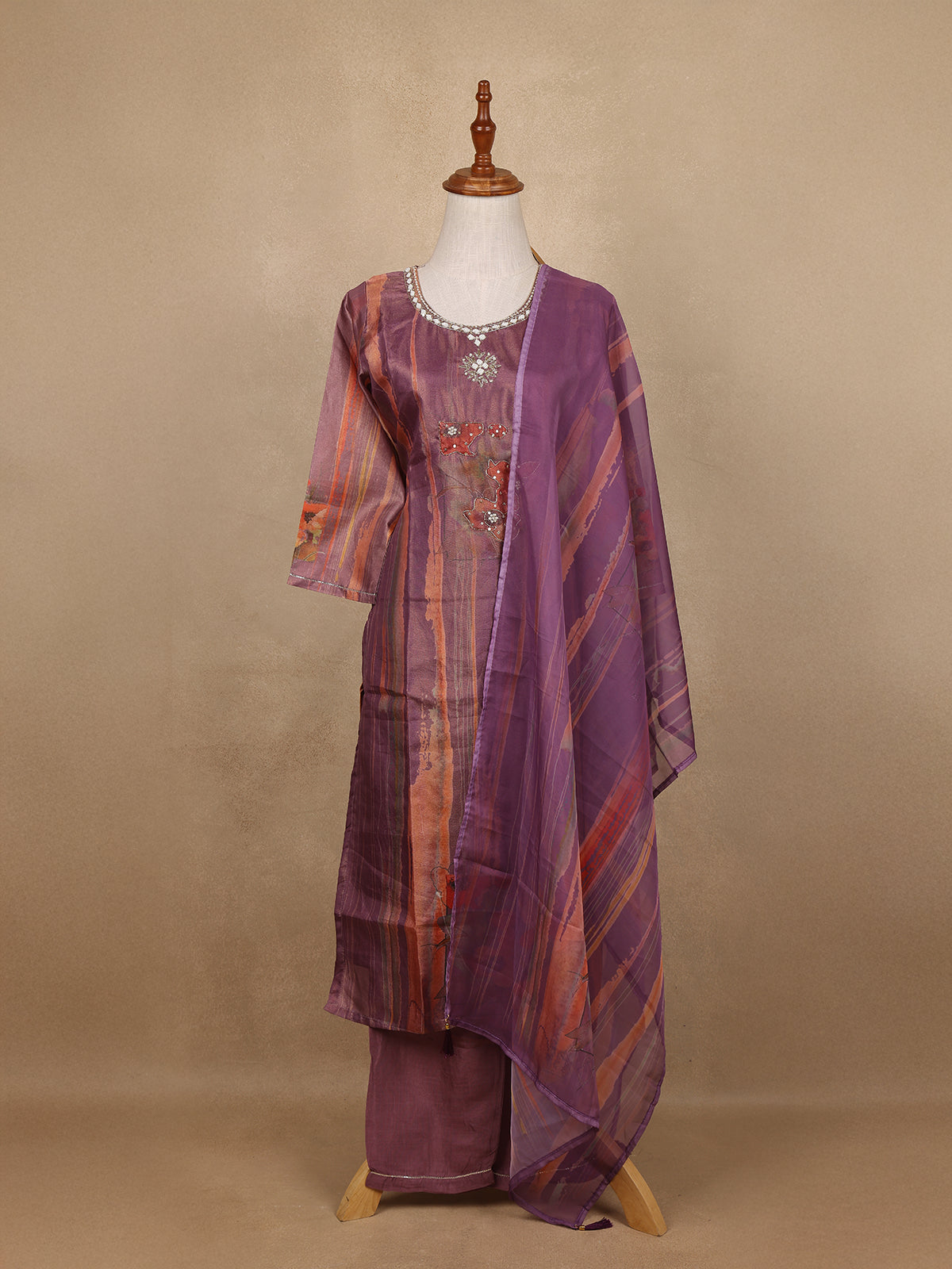 Light Purple Floral Designed Tissue Silk Salwar Suit - Diadem