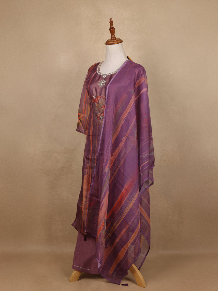Light Purple Floral Designed Tissue Silk Salwar Suit - Diadem
