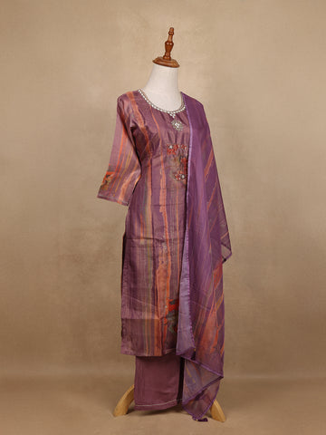 Light Purple Floral Designed Tissue Silk Salwar Suit - Diadem