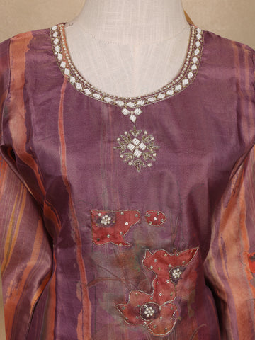 Light Purple Floral Designed Tissue Silk Salwar Suit - Diadem