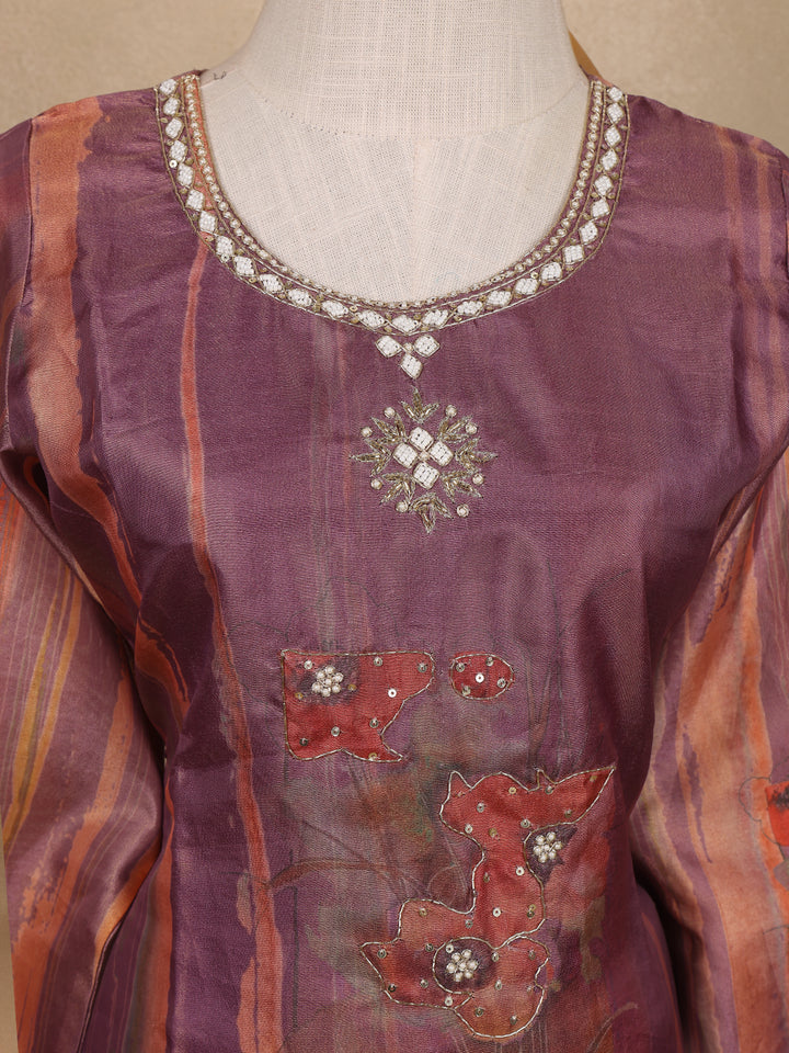 Light Purple Floral Designed Tissue Silk Salwar Suit - Diadem