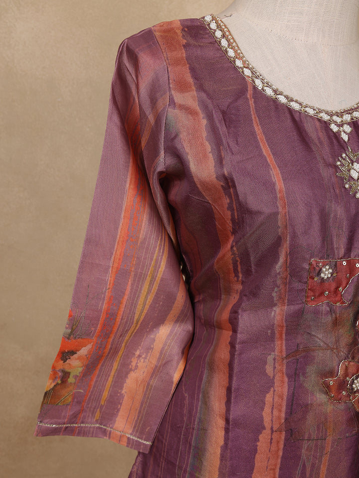 Light Purple Floral Designed Tissue Silk Salwar Suit - Diadem
