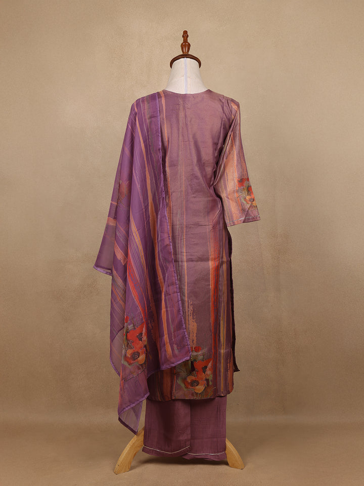 Light Purple Floral Designed Tissue Silk Salwar Suit - Diadem