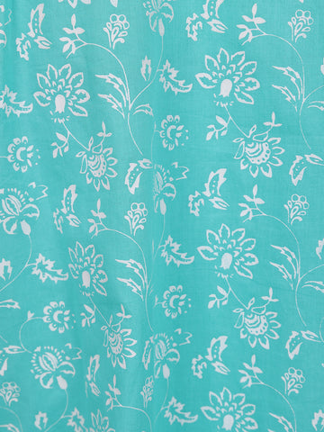 Light Turquoise Blue Floral printed Cotton Salwar Suit - Diadem