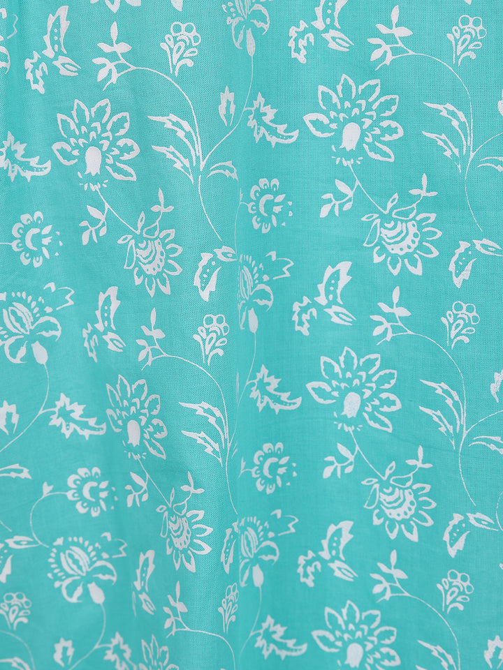 Light Turquoise Blue Floral printed Cotton Salwar Suit - Diadem