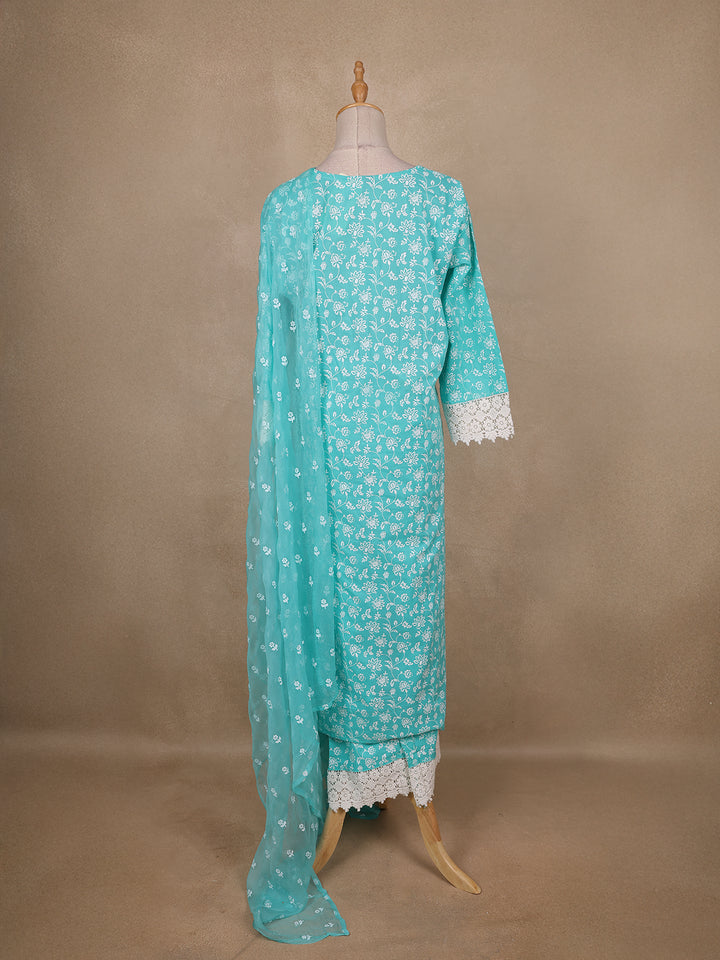 Light Turquoise Blue Floral printed Cotton Salwar Suit - Diadem