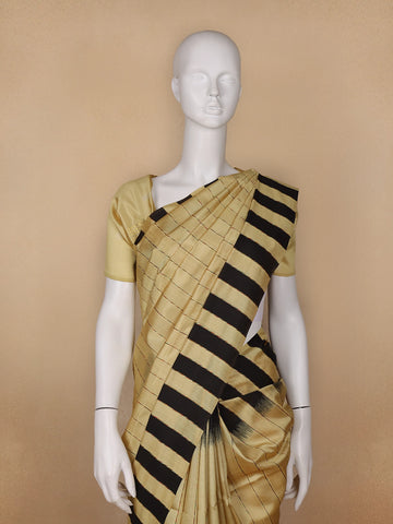 Light Yellow Checkered Semi Tussar Saree - Diadem