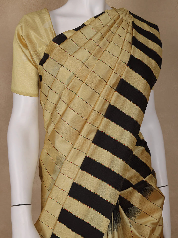 Light Yellow Checkered Semi Tussar Saree - Diadem
